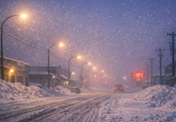Thompson Braces for Snow and Extreme Cold: Up to 4cm Tonight, Wind Chills to -43°C with Frostbite Risk - AI Generated Image