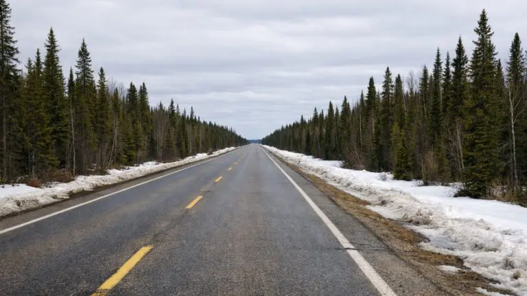 Thompson-Area Highways Report Mostly Bare Conditions with One Segment Partly Snow Packed as of April 1 - AI Generated Image