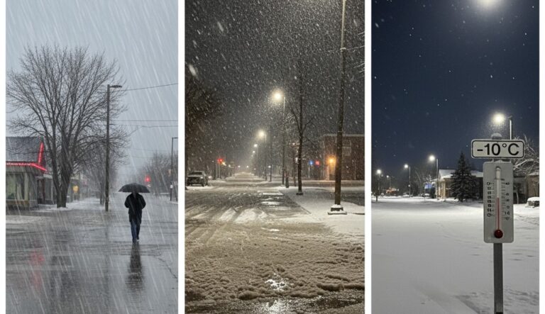 Thompson Weather Shifts from Mild Rain to Early Taste of Winter