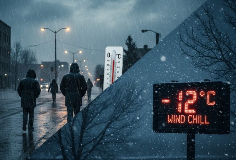 Thompson Faces Abrupt Temperature Drop to 0°C, With Showers, Flurries, and -12°C Wind Chill Expected Tonight