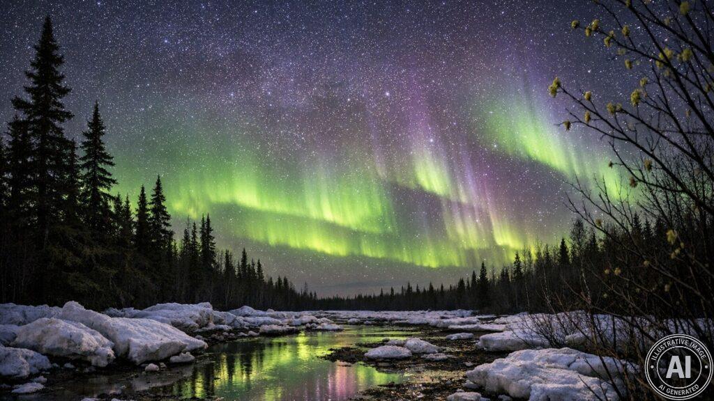 Space Weather Canada Forecasts Active Northern Lights Conditions for Thompson on Apr 11 - AI Generated Image