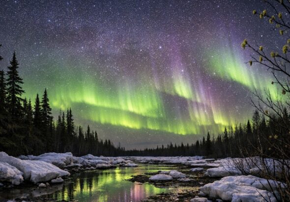 Space Weather Canada Forecasts Active Northern Lights Conditions for Thompson on Apr 11 - AI Generated Image